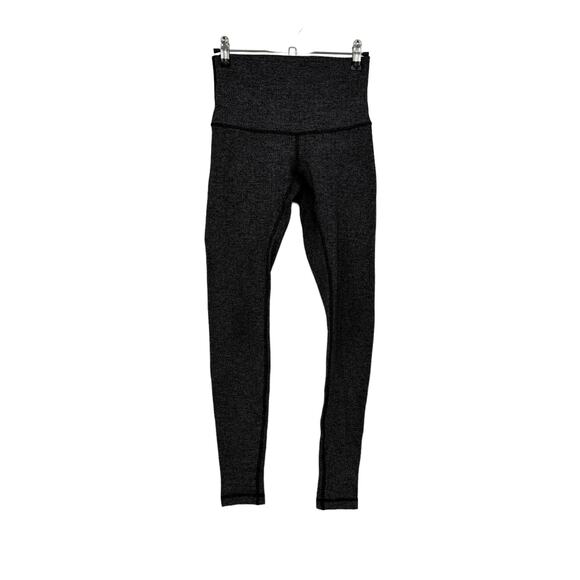 Lululemon Pants Womens 4 Wunder Under Leggings Heathered Herringbone Black Yoga - Picture 1 of 4